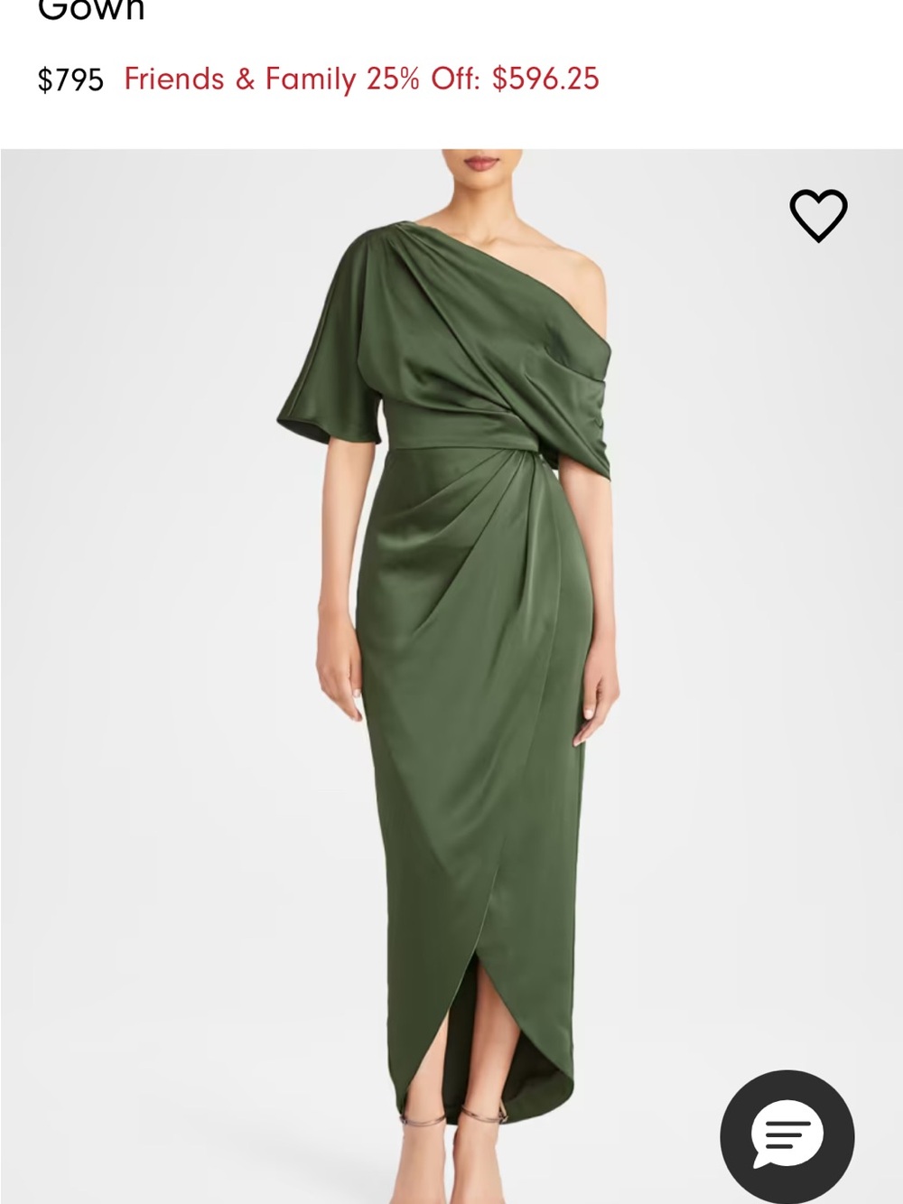 Theia One-Shoulder Olive Green Satin Gown